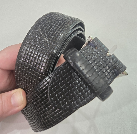 Paolo Vitale Black Leather Silver Buckle Belt Textured Made In Italy 120 - Picture 2 of 7